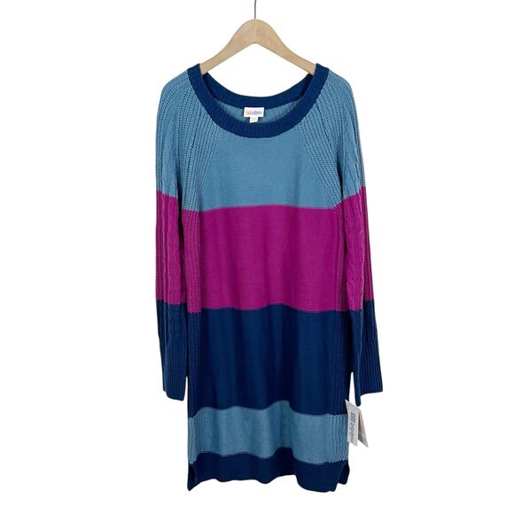 NWT Lularoe Lauren Sweater Dress Blue and Pink Stripes Size XXS - Picture 2 of 8